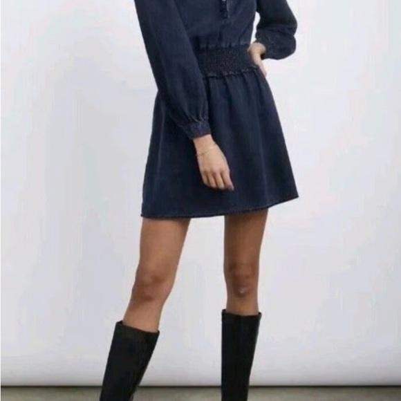 Rails NWOT Shawna Dark Vintage Smocked Waist Long Sleeve Denim Dress Size XL - Picture 2 of 9